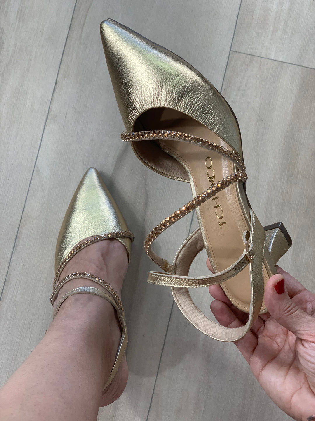 Tchocco Gold Rhinestones Classic Heels