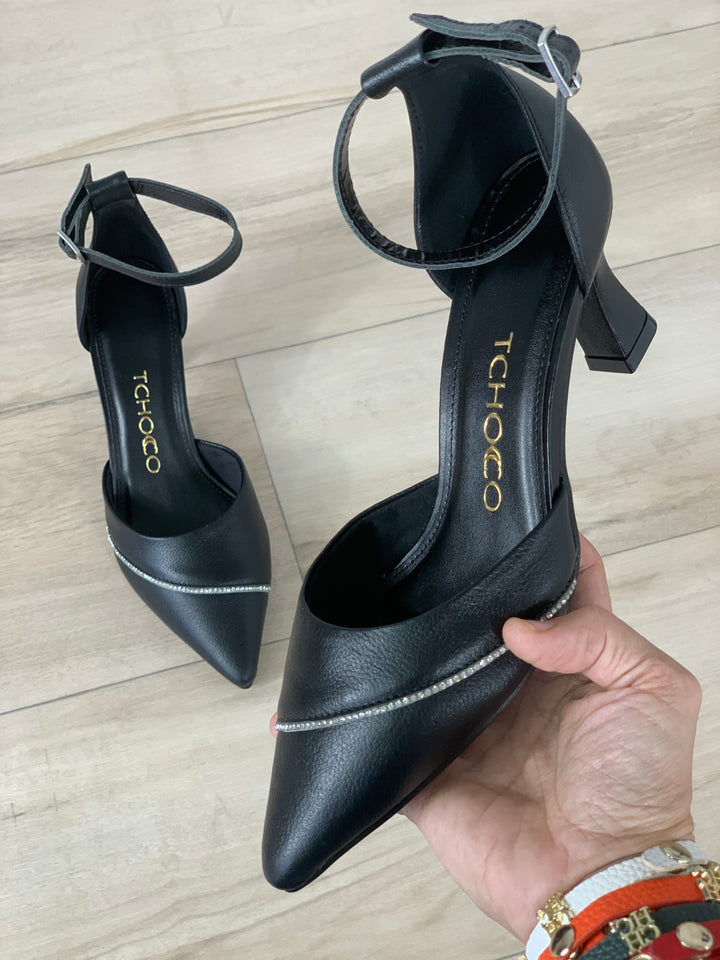 Tchocco Black Rhinestones Classic Heels