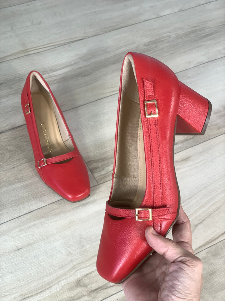 Tchocco Red Straps Block Heels