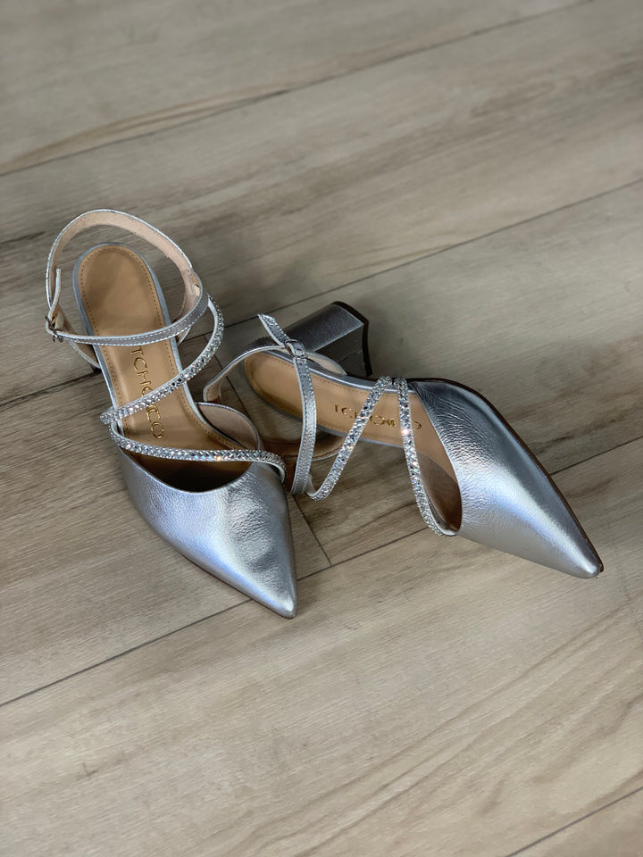 Tchocco Silver Rhinestones Block Heels