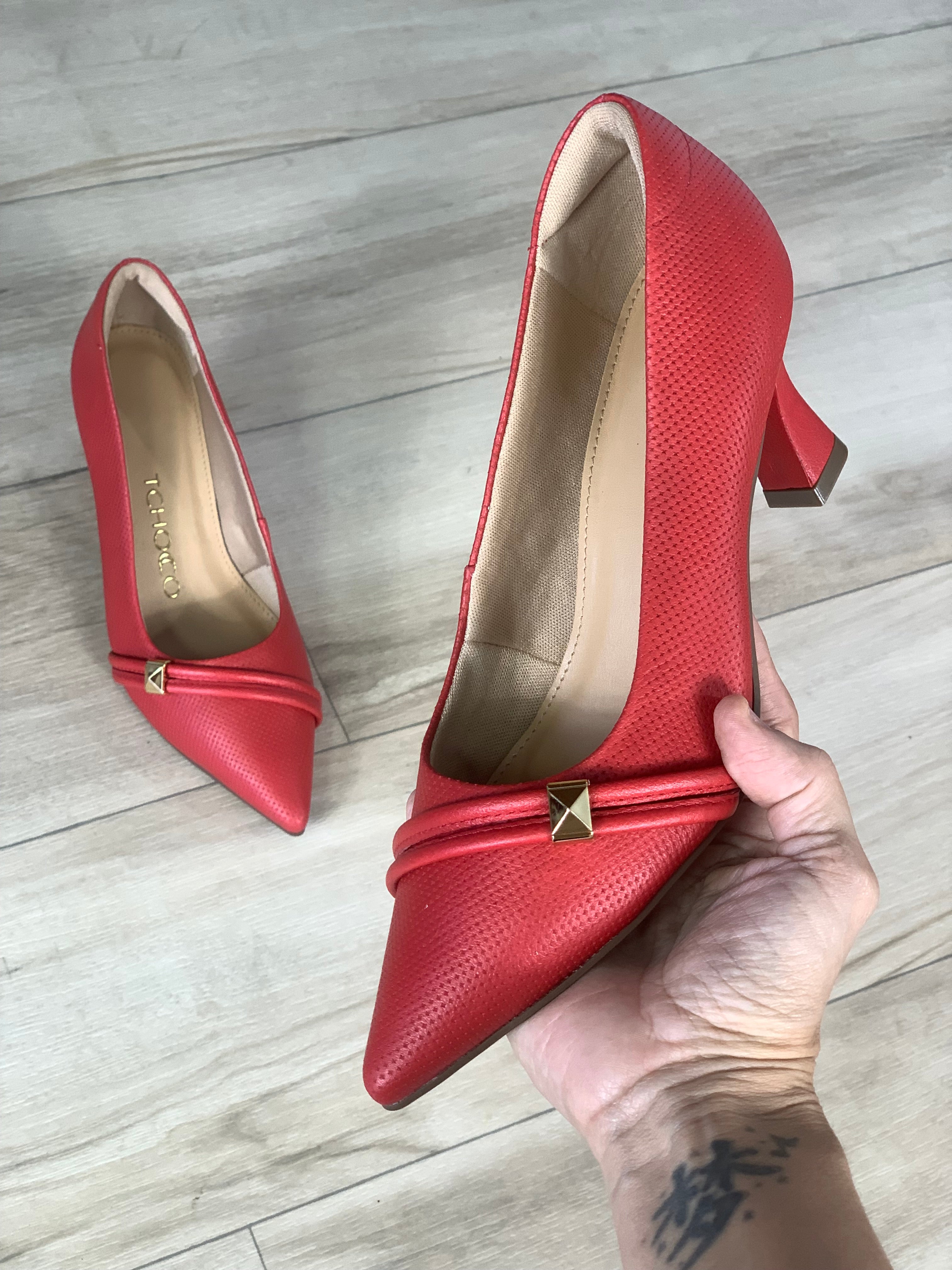 Tchocco Red Strap Detail Classic Heels