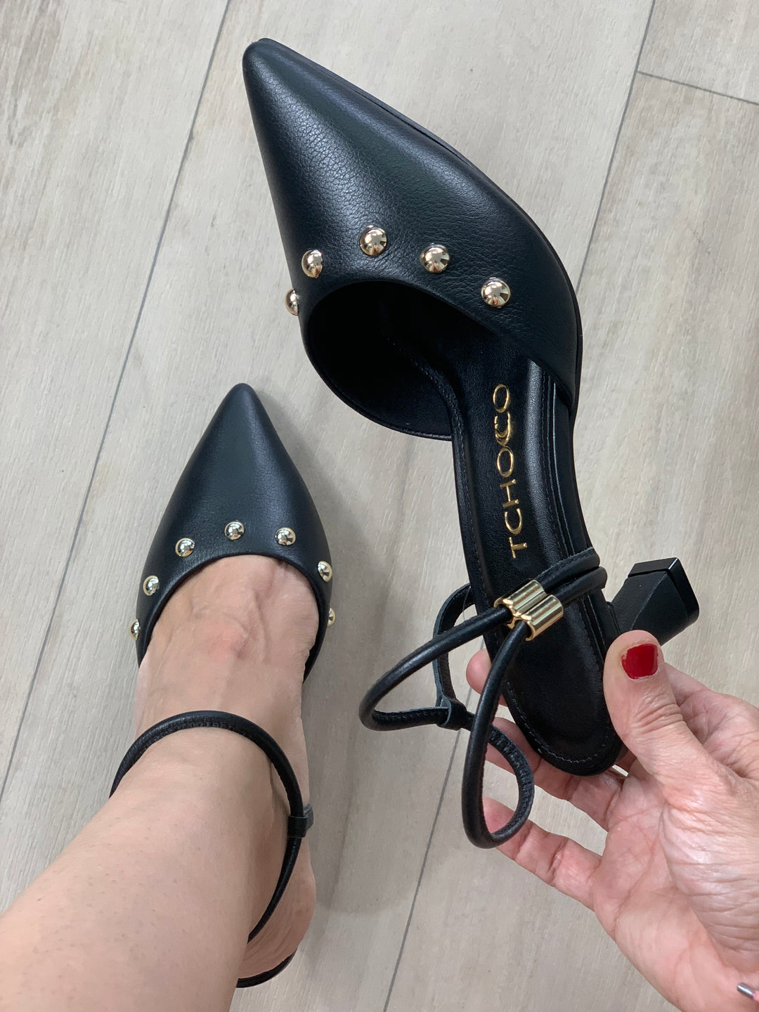 Tchocco Black Studs Heels