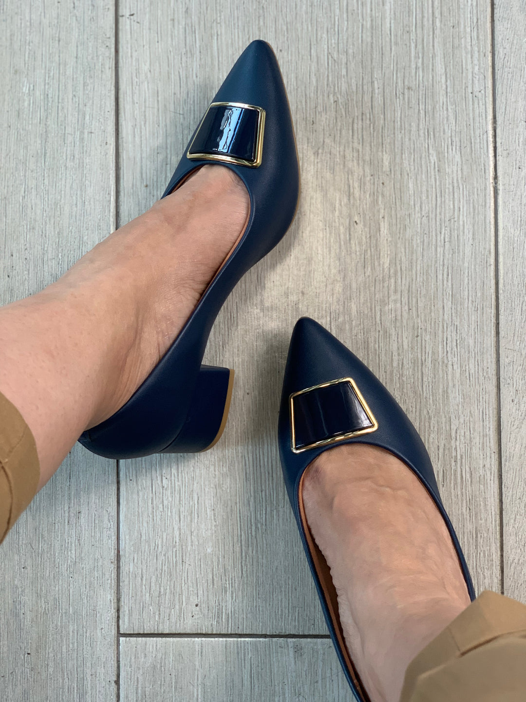 Vizzano Navy Button Square Heels