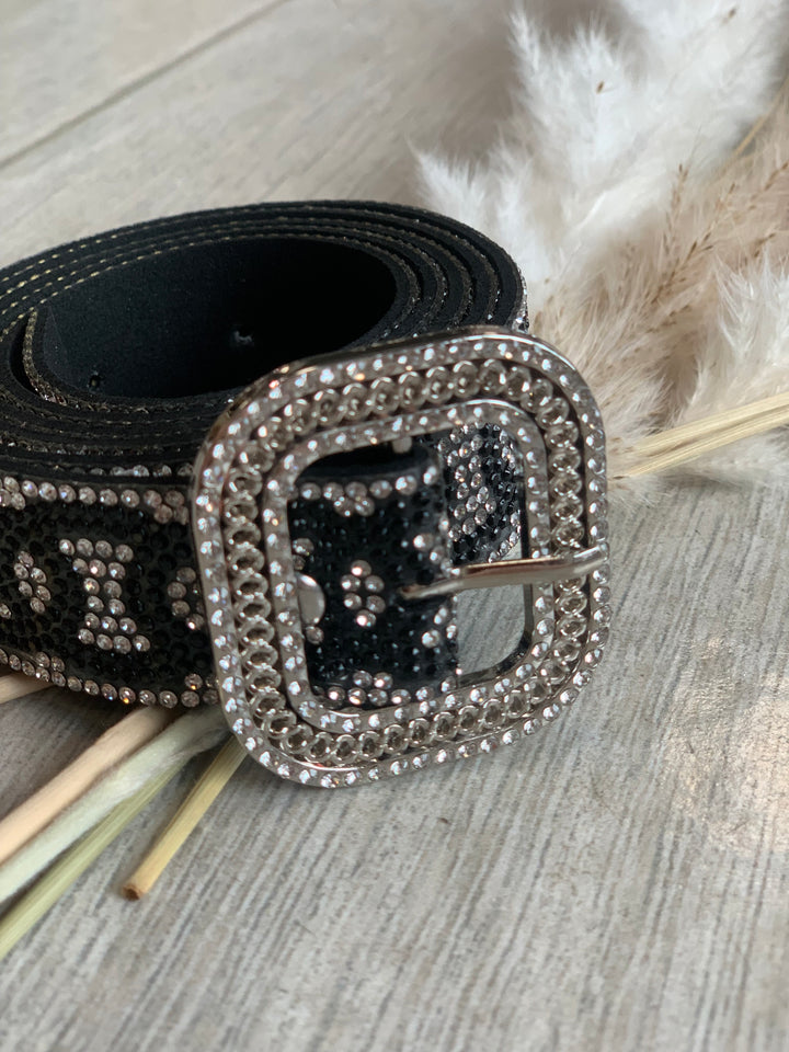 Black Rhinestone Skinny Belt