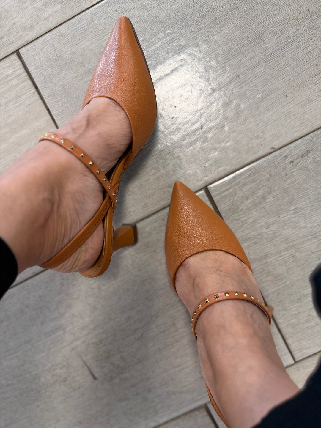 Tchocco Cognac Studded Classic Heels