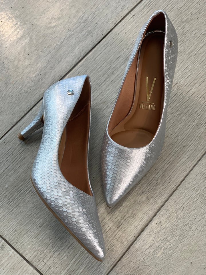 Vizzano Silver Textured Heels