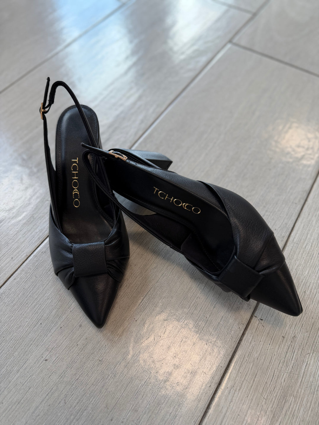 Tchocco Preto PT Slingback Block Heels