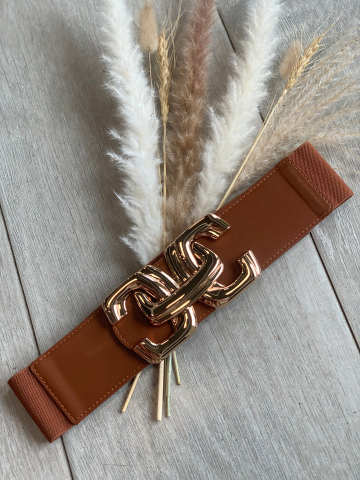 Brown Linked Chain Elastic Belt