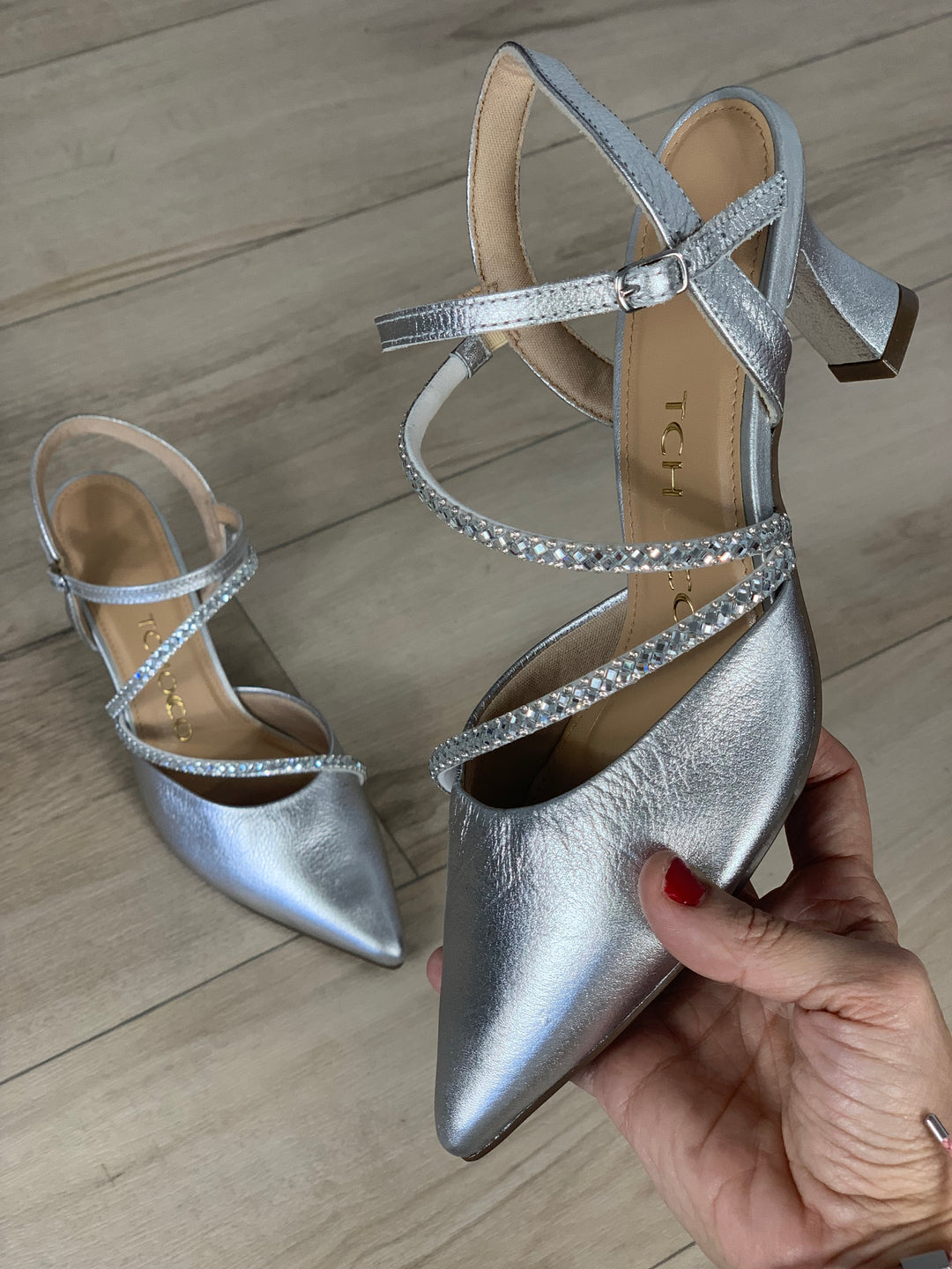 Tchocco Silver Rhinestones Classic Heels
