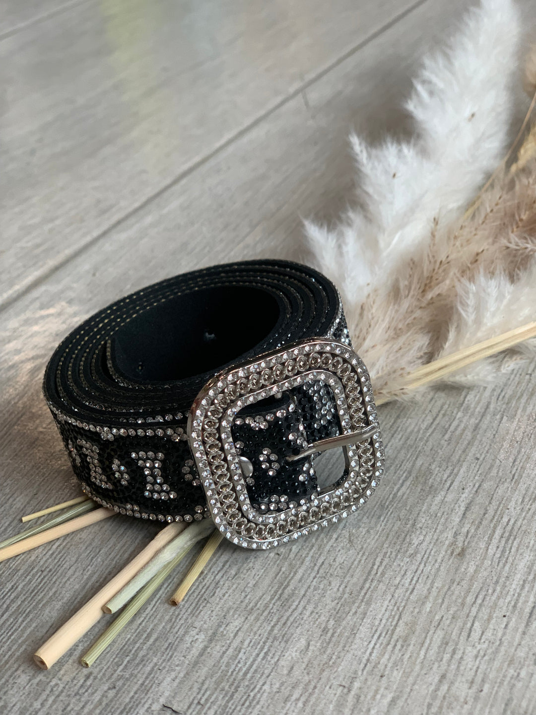 Black Rhinestone Skinny Belt