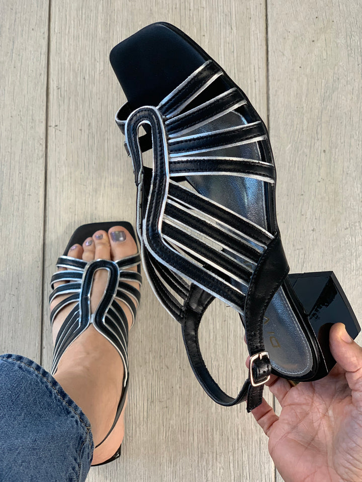 Di Vitrini Veneto Preto Prata Heel Sandals