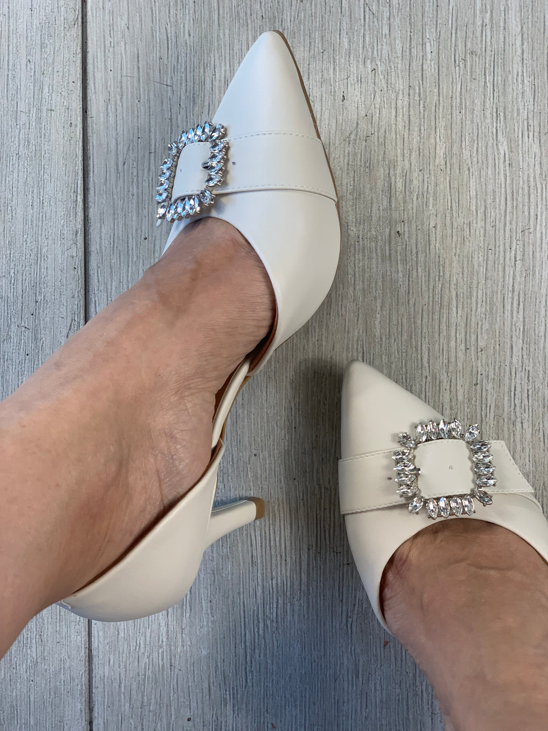 Vizzano Off White Rhinestones Buckle Heels