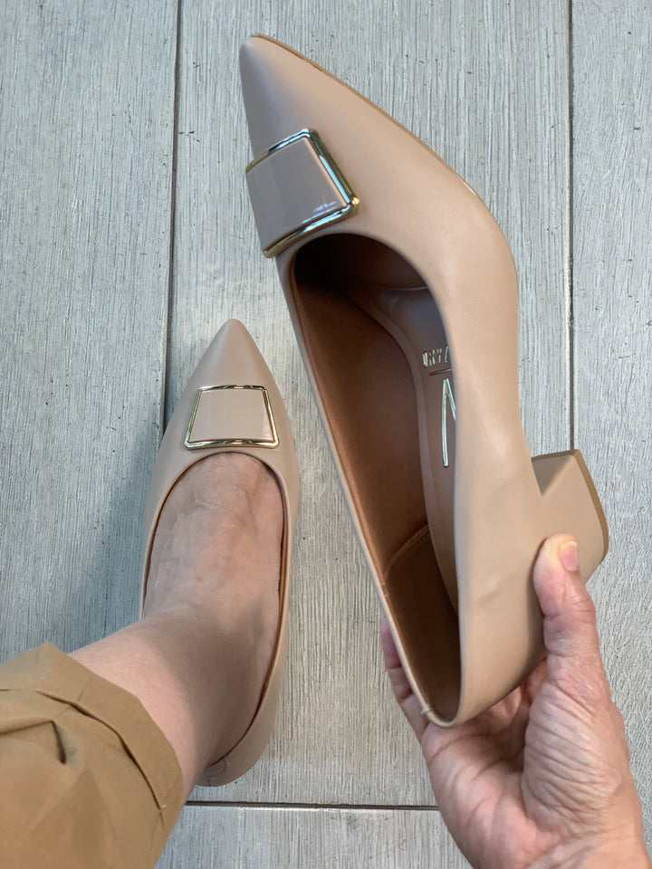 Vizzano Beige Button Square Heels