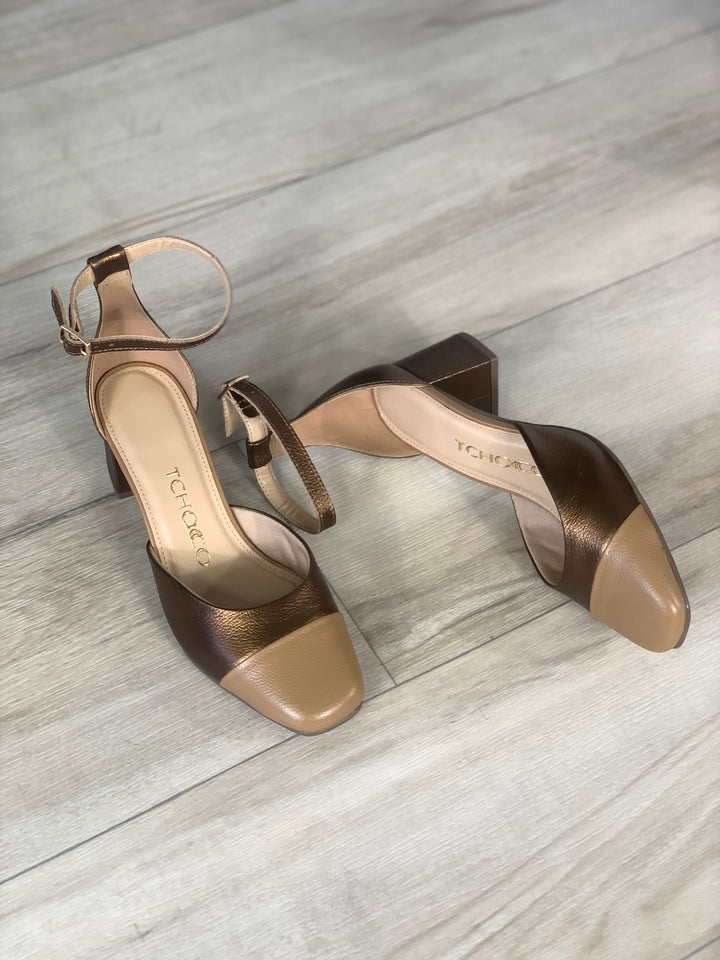 Tchocco Bronze/Camel Block Heels