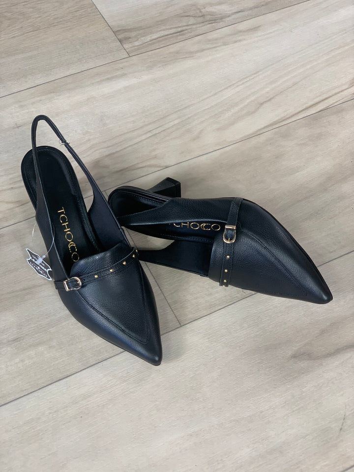 Tchocco Black Slingback Classic Heels