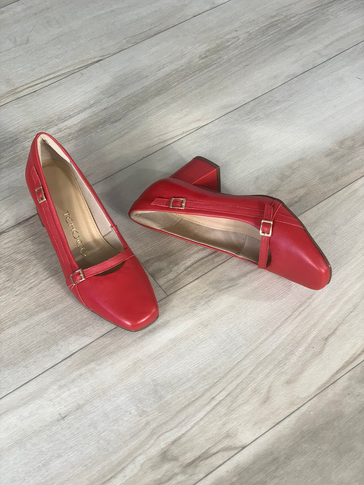 Tchocco Red Straps Block Heels