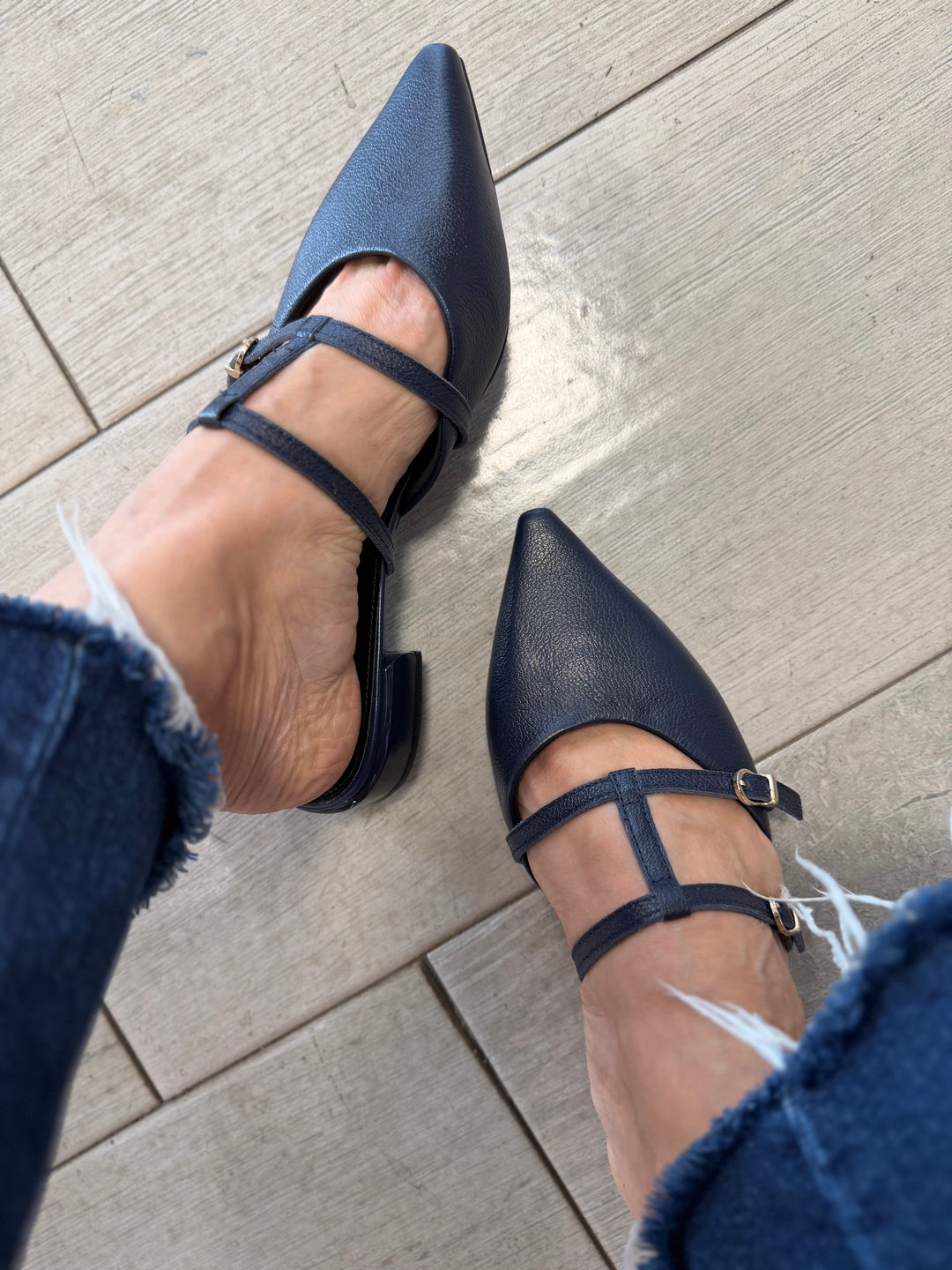 Tchocco Navy Strappy Mules