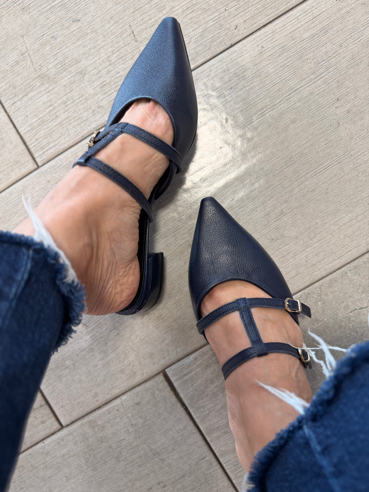 Tchocco Navy Strappy Mules
