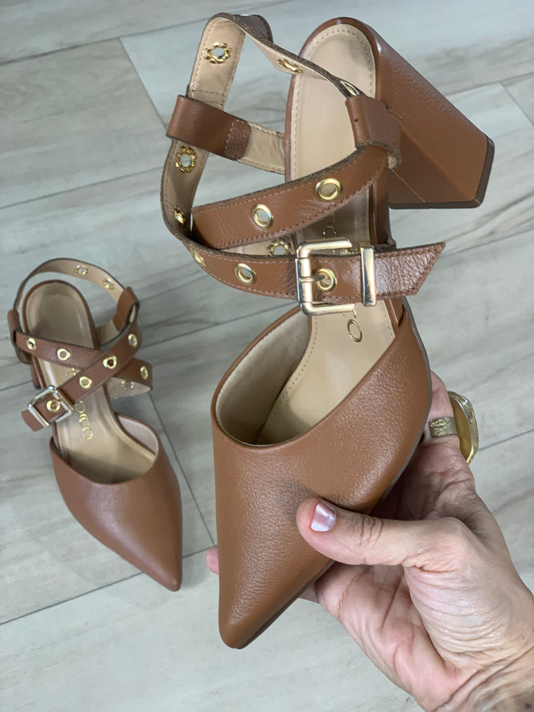 Tchocco 3" Whisky Double Strap Block Heels