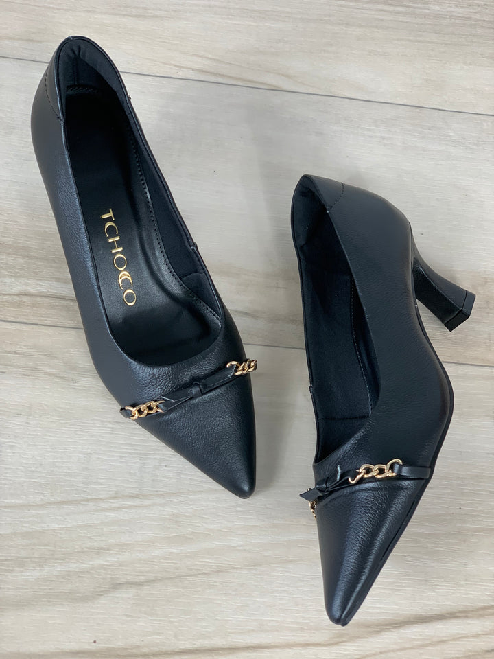 Tchocco Preto Bow/Chains Heels