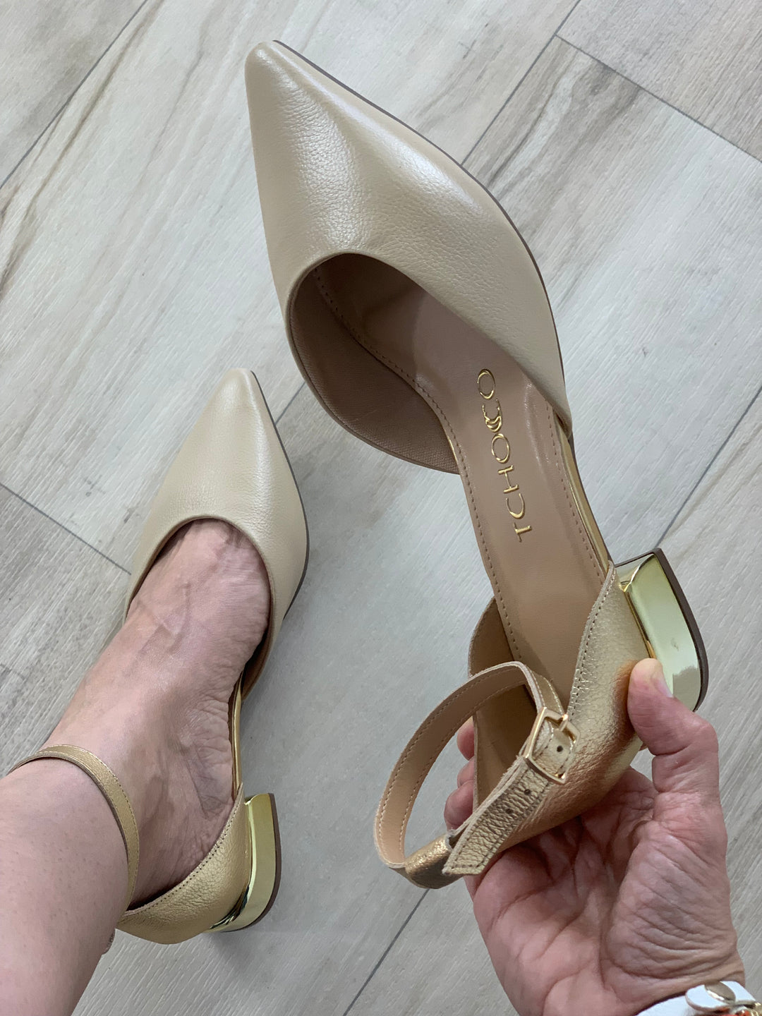 Tchocco Nude Gold Mary Janes