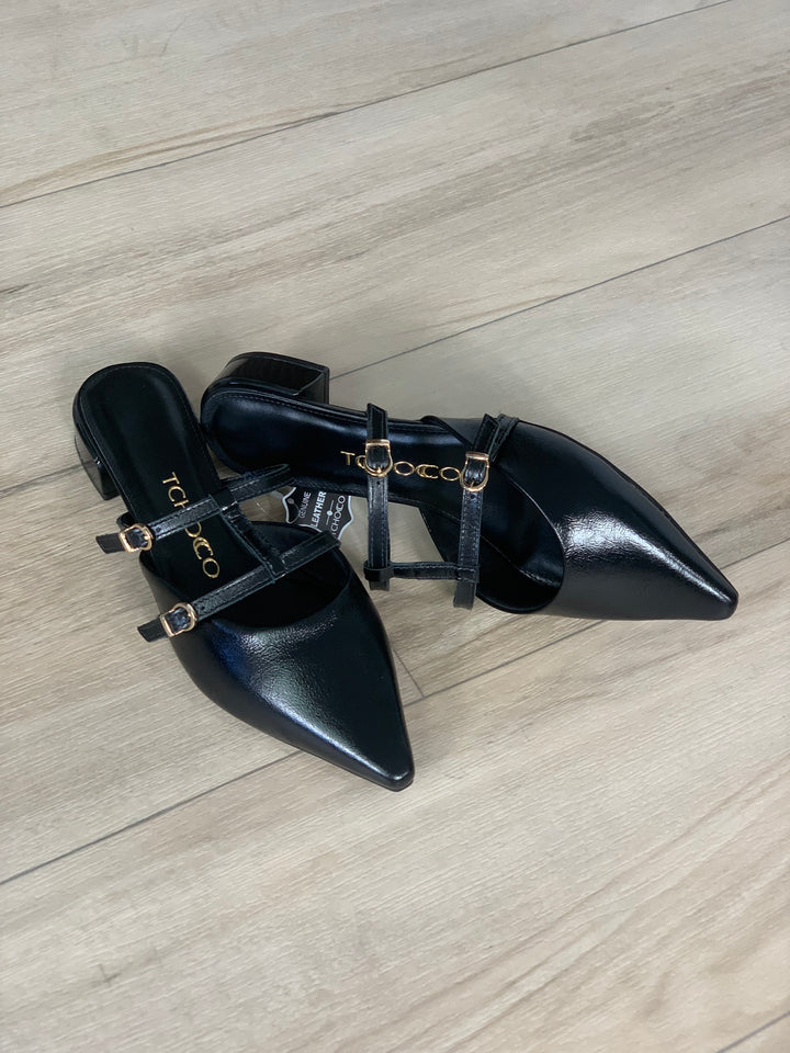 Tchocco Black Strappy Mules