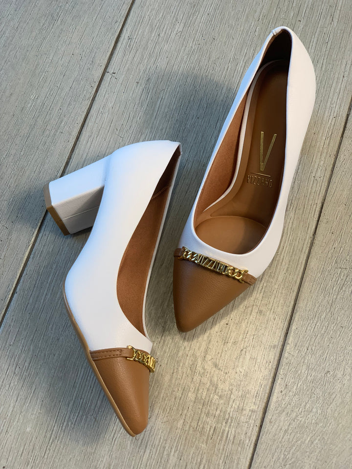 Vizzano Signature White/Camel Square Heels