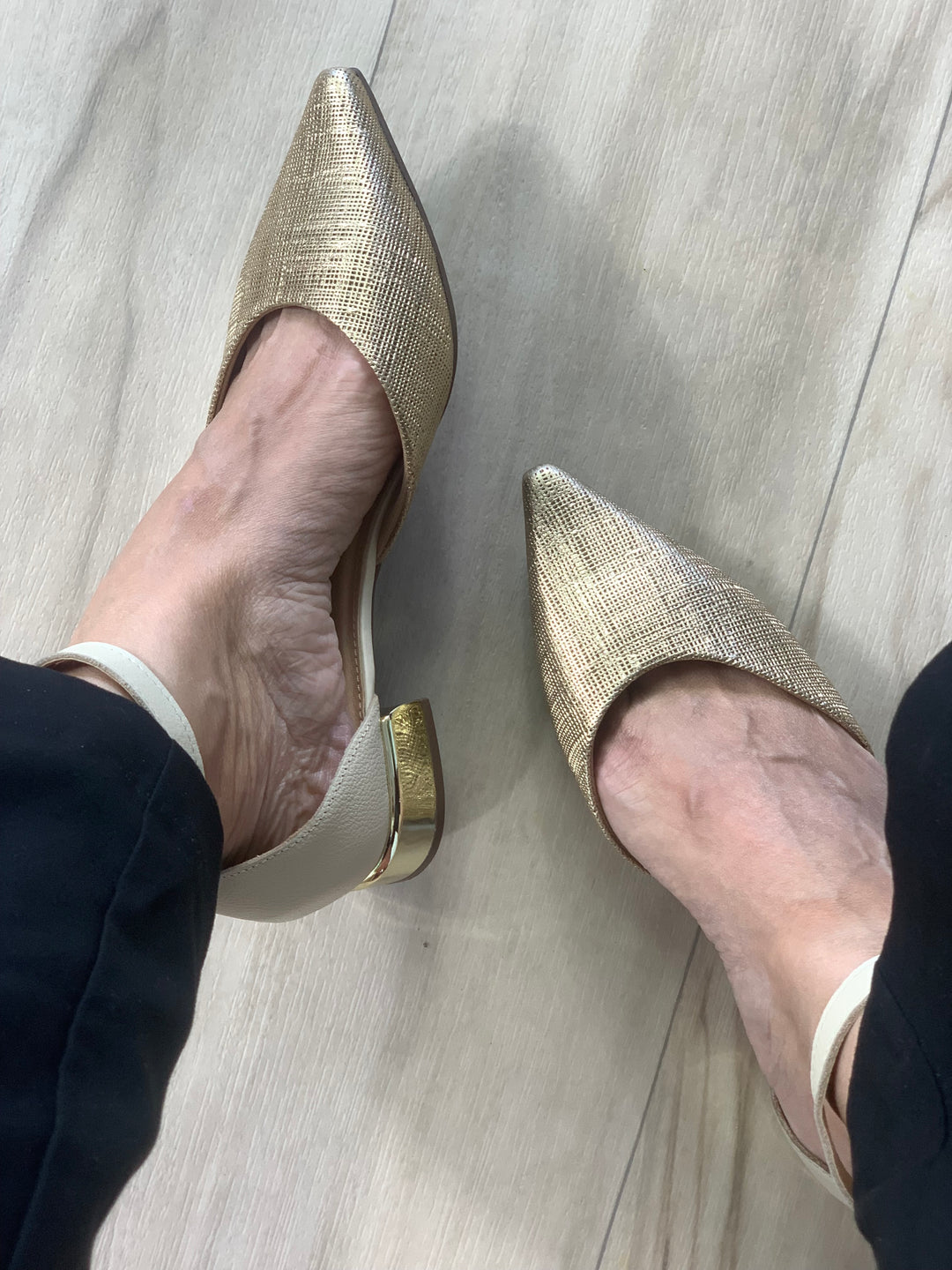 Tchocco Gold/Creme Textured Mary Janes