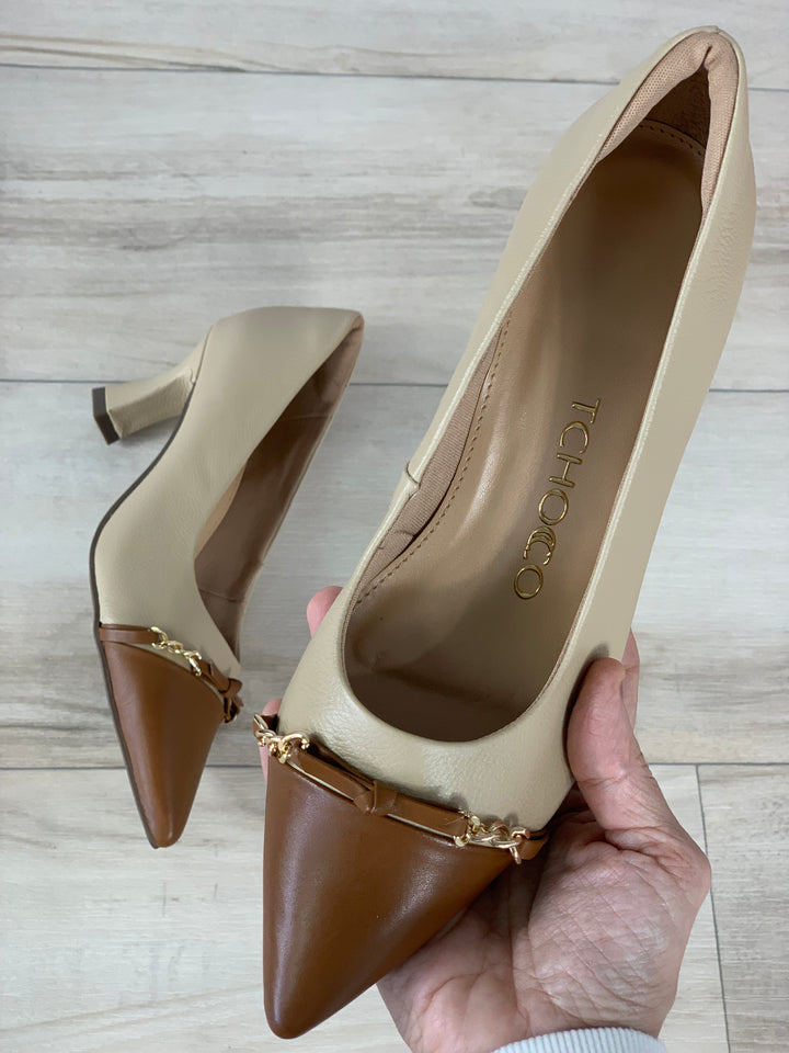 Tchocco Caramelo Nude Bow/Chains Heels