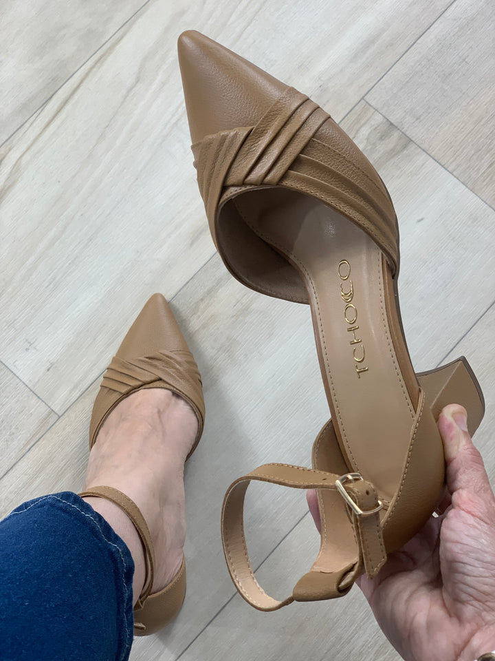 Tchocco Camel Draping Block Heels