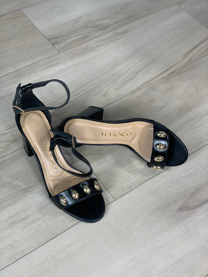 Tchocco Black Block Heels Sandals