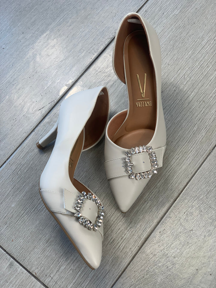 Vizzano Off White Rhinestones Buckle Heels