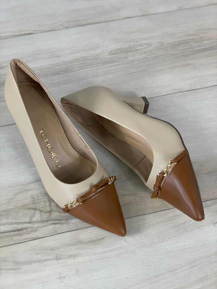 Tchocco Caramelo Nude Bow/Chains Heels