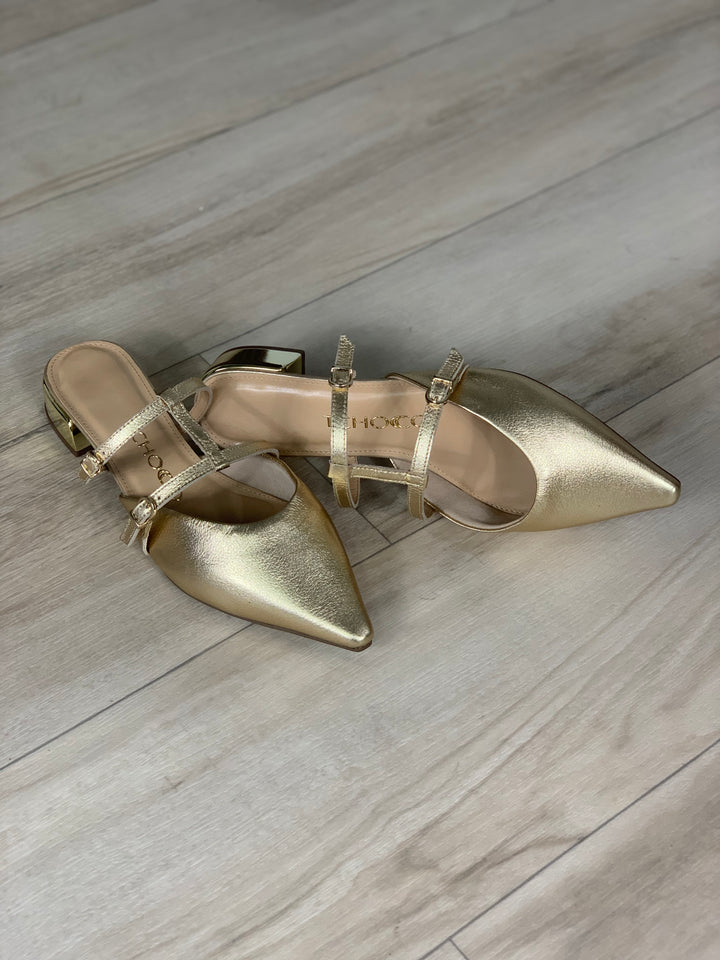 Tchocco Gold Strappy Mules