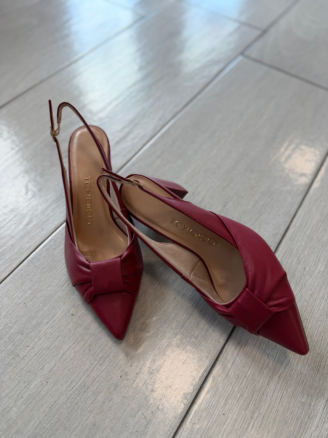 Tchocco Wine PT Slingback Block Heels
