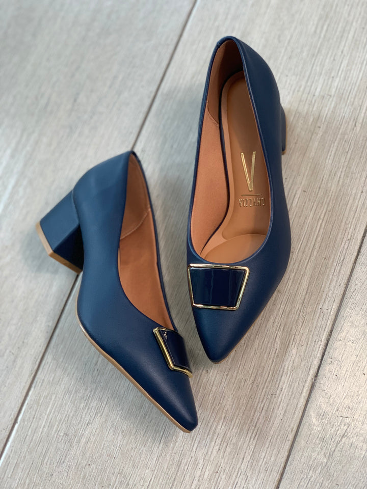 Vizzano Navy Button Square Heels