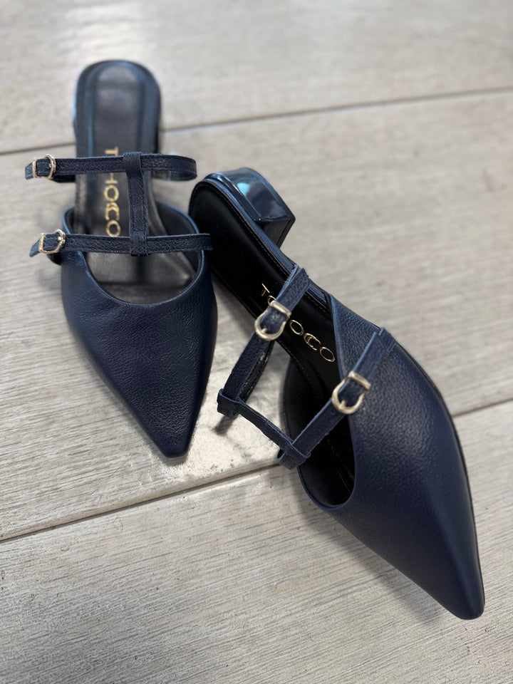 Tchocco Navy Strappy Mules