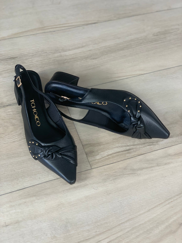 Tchocco Black Bow Slingback Flats