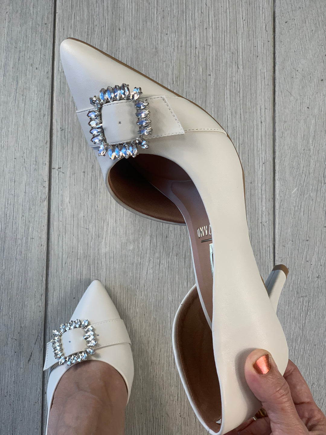 Vizzano Off White Rhinestones Buckle Heels