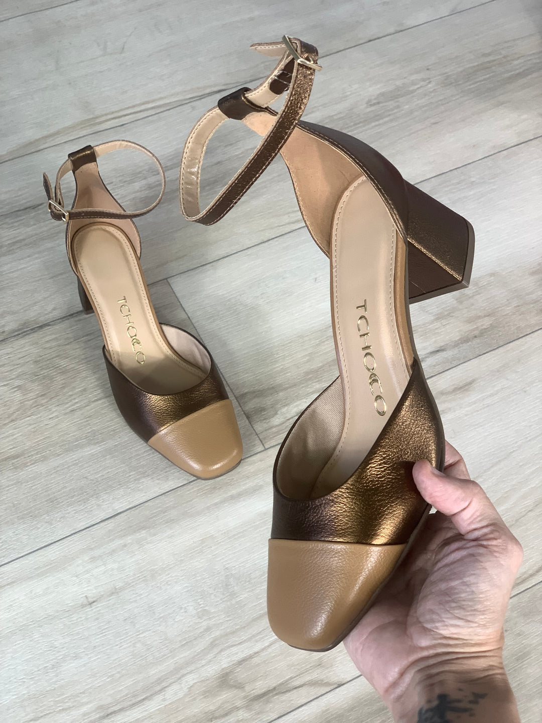 Tchocco Bronze/Camel Block Heels