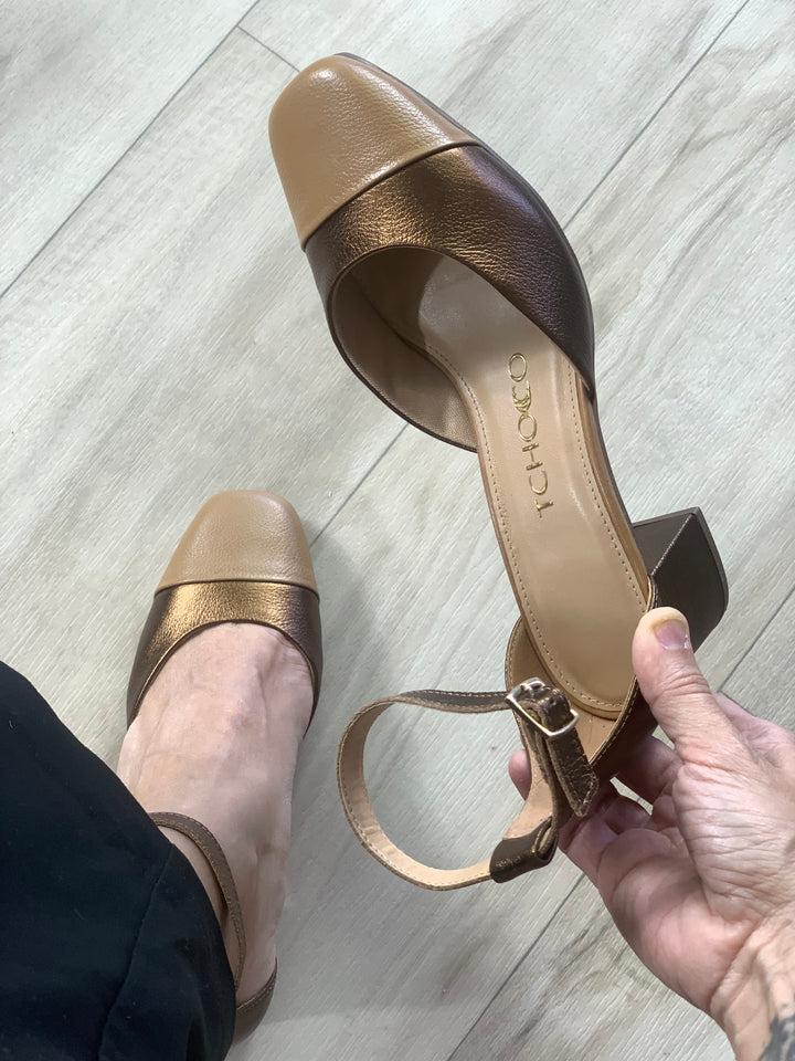Tchocco Bronze/Camel Block Heels