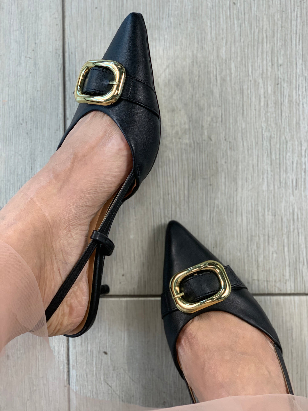 Vizzano Black Gold Buckle Heels