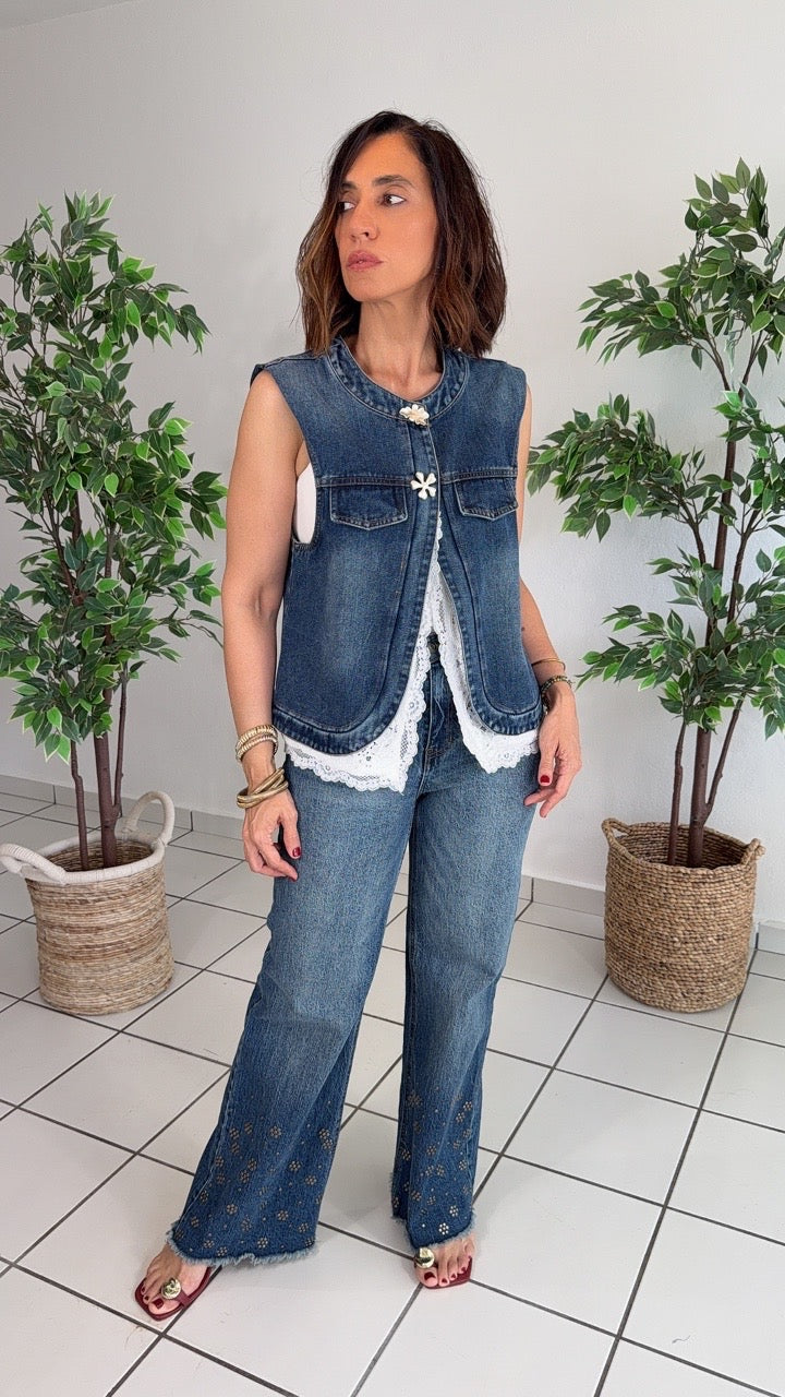 Gratitud Lace & Denim Vest