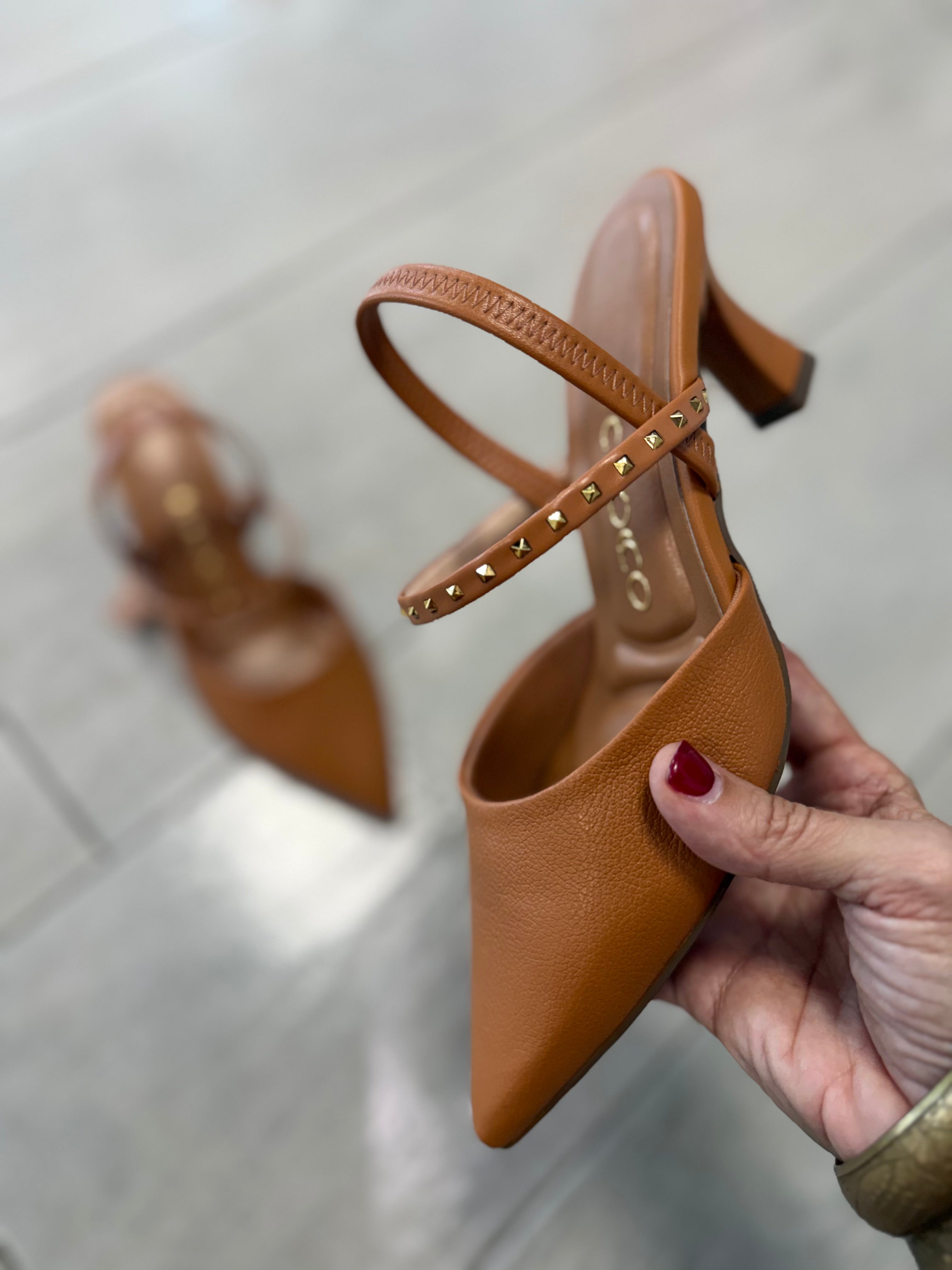 Tchocco Cognac Studded Classic Heels