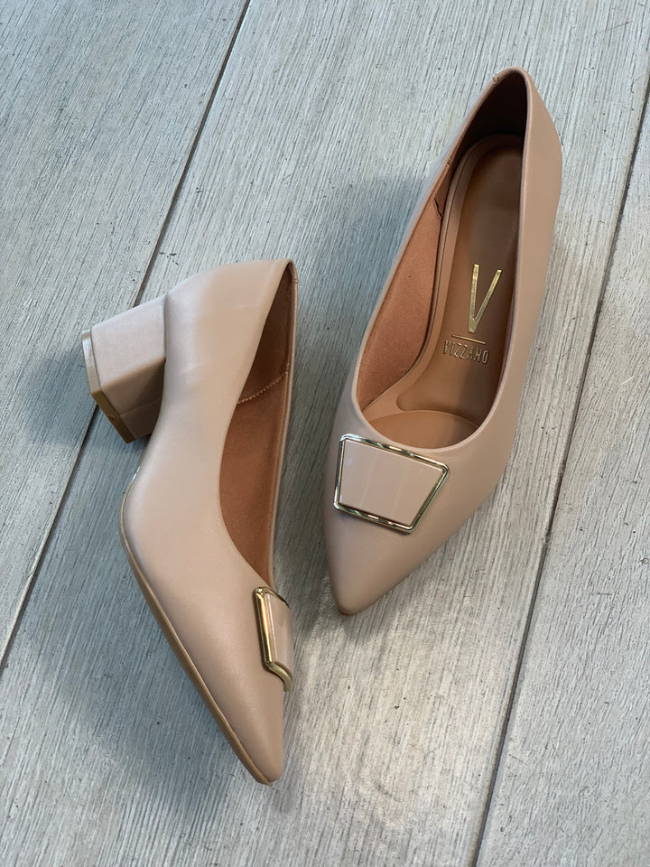 Vizzano Beige Button Square Heels