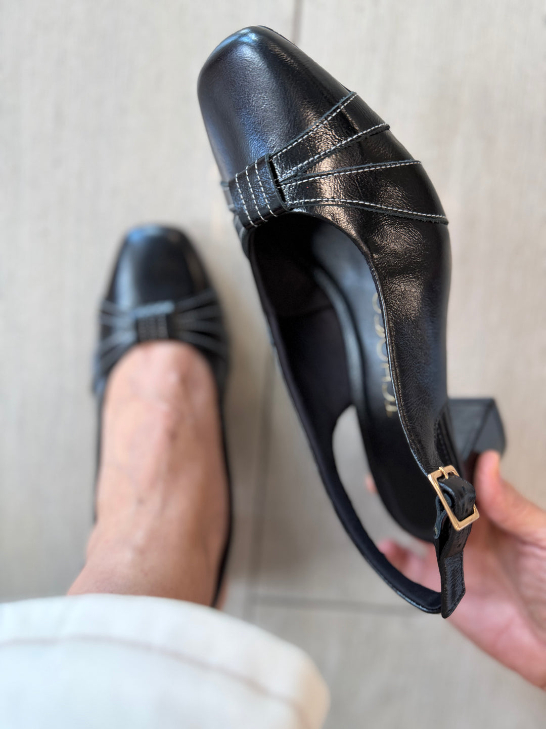 Tchocco Black RT Slingback Block Heels