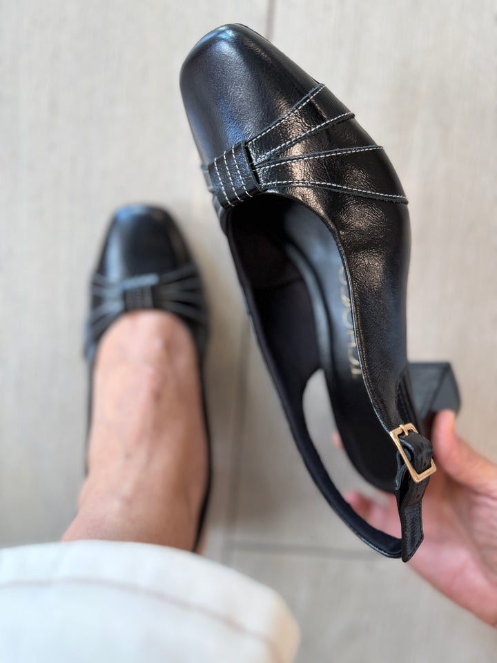 Tchocco Black RT Slingback Block Heels