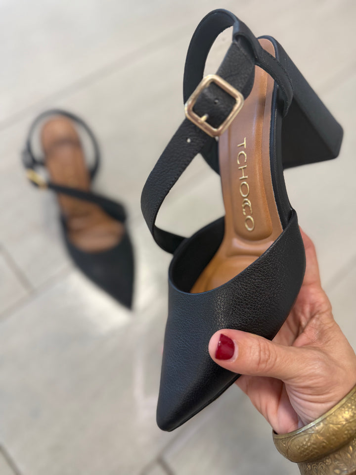 Tchocco 3" Black CC Strap Block Heels