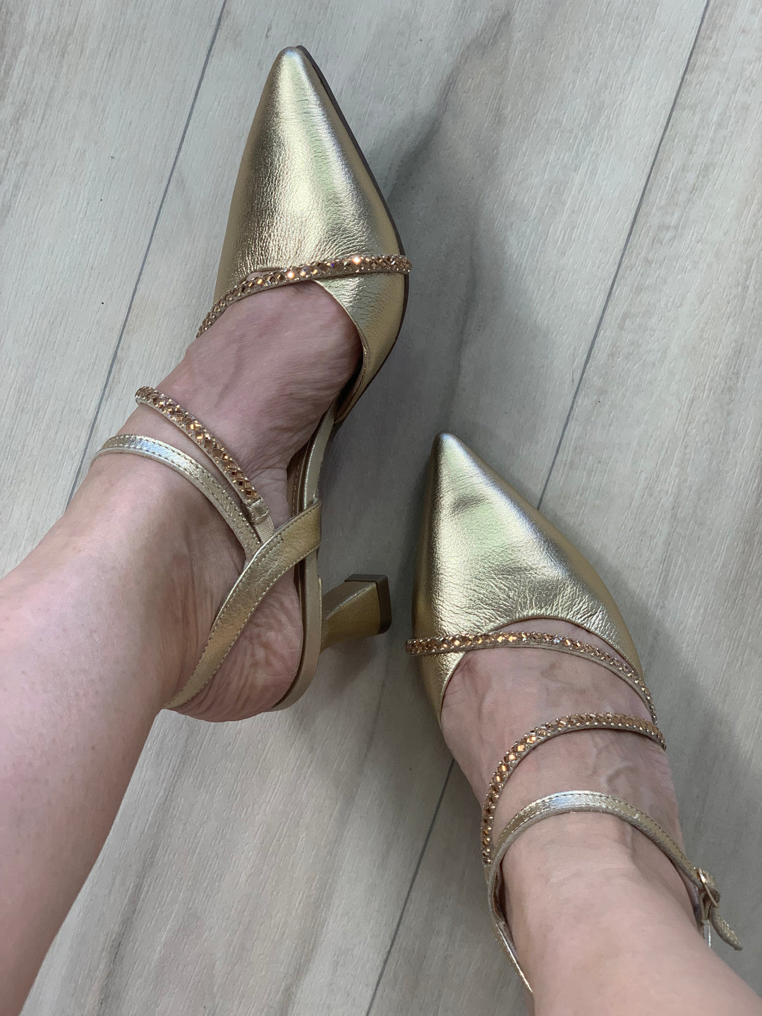 Tchocco Gold Rhinestones Classic Heels
