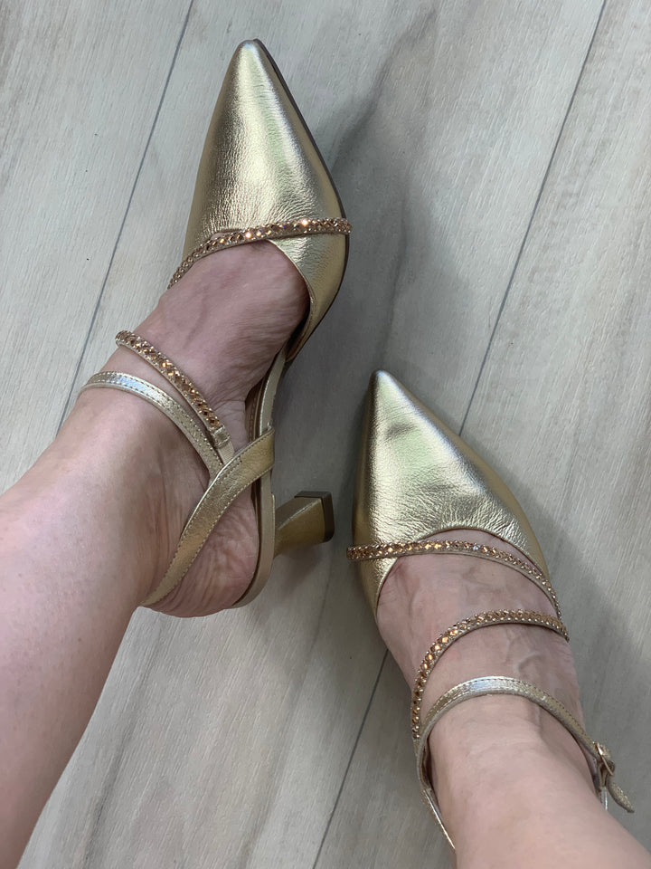 Tchocco Gold Rhinestones Classic Heels